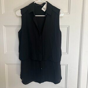 NWT Banana Republic Black Sleeveless Layered Tunic Blouse Button Up XS Flowy